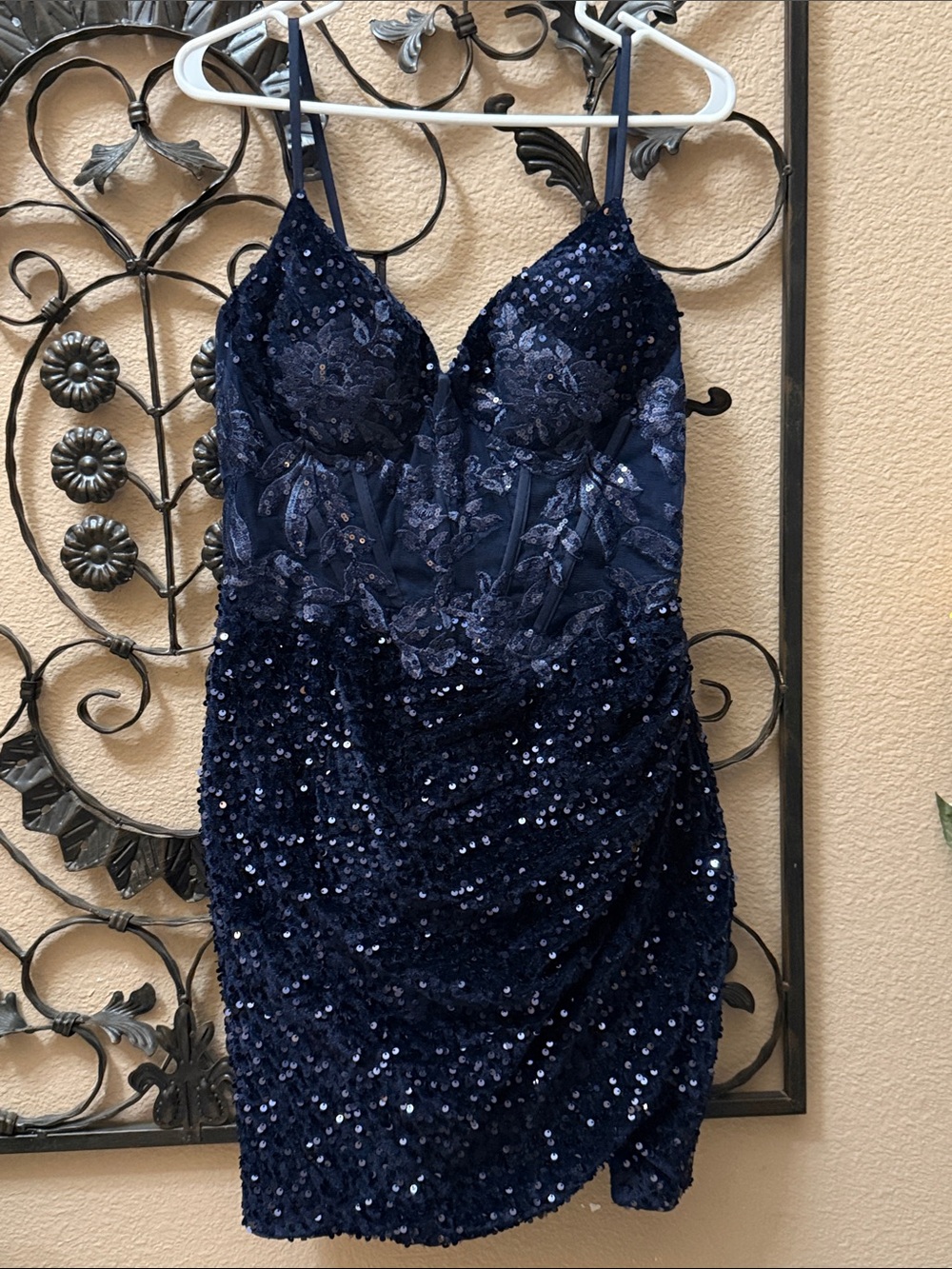 Navy Sequin Lace Dress  New w/o tags Size M